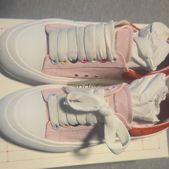 Alexander McQueen Pink and White Canvas Sneakers